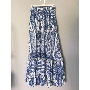 Boho floral tiered maxi skirt